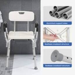 Kelvenix Non-Slip Shower Chair Armchair Bath Stool Elderly Disabled in White - thumbnail 4