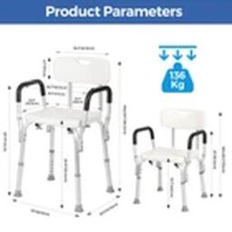 Kelvenix Non-Slip Shower Chair Armchair Bath Stool Elderly Disabled in White - thumbnail 2