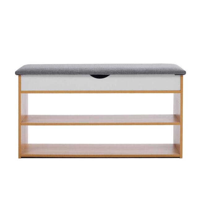 KORVIXA Natural Shoe Bench Shoe Storage Rack 3 Tier Wooden Shoe Cabinet - Size: 100 cm - image 1