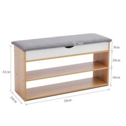 KORVIXA Natural Shoe Bench Shoe Storage Rack 3 Tier Wooden Shoe Cabinet - Size: 100 cm - thumbnail 2
