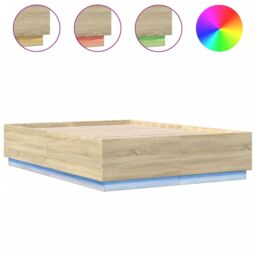 Berkfield Home Bed Frame with LED without Mattress Sonoma Oak 150x200 cm King Size in Brown - thumbnail 2