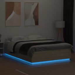 Berkfield Home Bed Frame with LED without Mattress Sonoma Oak 150x200 cm King Size in Brown - thumbnail 4