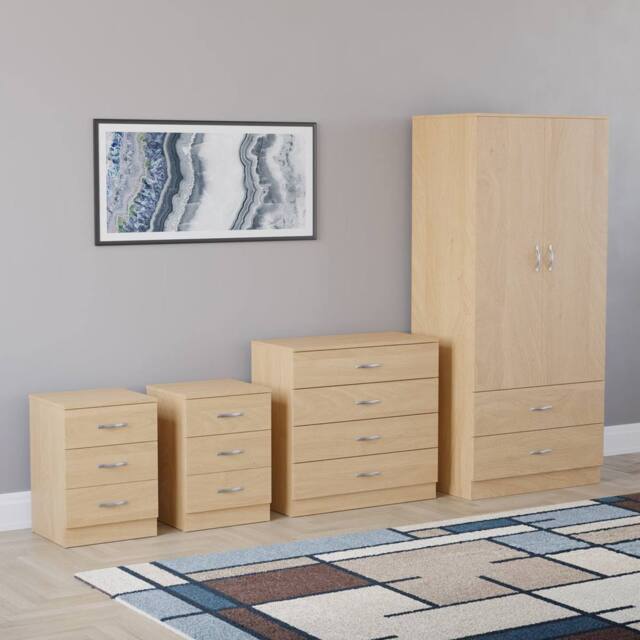 HD Designs Riano 4Pc Bedroom Set 3 Drawer Bedside, 4 Drawer Chest in Brown - image 1