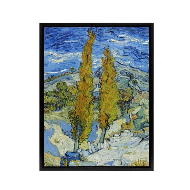 "Artery8 The Poplars at Saint Remy Van Gogh Black Framed Canvas Wall Art in Blue - Size: W12"" x H16""" - image 1