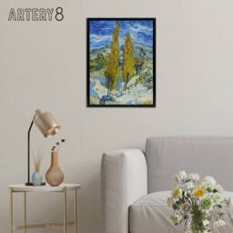 "Artery8 The Poplars at Saint Remy Van Gogh Black Framed Canvas Wall Art in Blue - Size: W12"" x H16""" - thumbnail 3