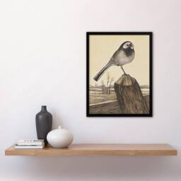 Artery8 Wagtail Bird Perched on Pole Vintage Framed Wall Art Print van Hoytema in Brown - Size: A4 - thumbnail 4