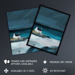 "Artery8 Scottish Cottage on Coast Timeless Oil Painting Wall Art Print in Blue - Size: W24"" x H32""" - thumbnail 2