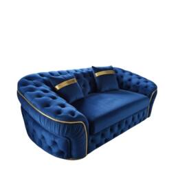 Stratus Interiors Ambassador Sofa Chesterfield Toronto Gold Trim Plush Velvet - Frills in Blue - Size: 2 Seater - thumbnail 2