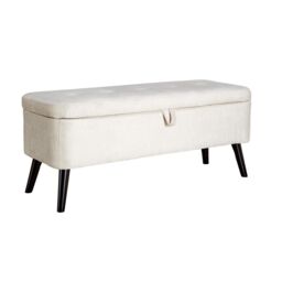 Home Source Ottoman Box Velvet Fabric Hidden Storage Wooden Legs Home Living in Grey - thumbnail 8
