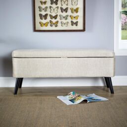 Home Source Ottoman Box Velvet Fabric Hidden Storage Wooden Legs Home Living in Grey - thumbnail 5