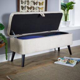 Home Source Ottoman Box Velvet Fabric Hidden Storage Wooden Legs Home Living in Grey