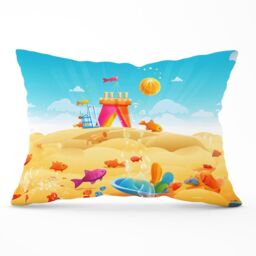 Warren Reed - Designer Fishes On A Beach Holiday Cushions in Yellow - Size: 45 cm x 45 cm - thumbnail 1