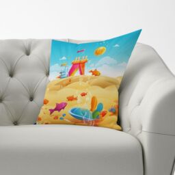 Warren Reed - Designer Fishes On A Beach Holiday Cushions in Yellow - Size: 45 cm x 45 cm - thumbnail 2