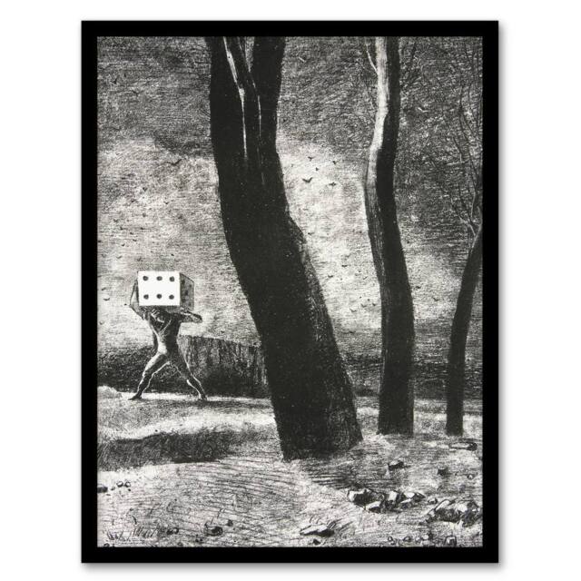 Artery8 Odilon Redon Framed Wall Art Print The Gambler Charcoal Painting in Grey - Size: A4 - image 1