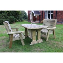 Churnet Valley Garden Furniture Ltd Ergo Dining Table Bench Set - Sits 6, Min. Assembly Required in Brown - thumbnail 4