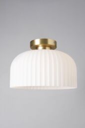 BHS Lighting Binita Ribbed Glass Flush Ceiling Light in Metallic Gold