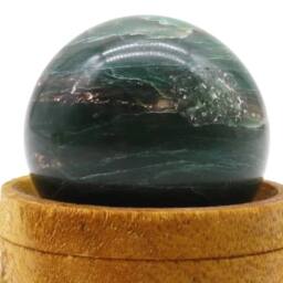 KDMD Indian Jade Gemstone Sphere 50mm with Stand for Decor & Spirituality in Dark Green - thumbnail 2