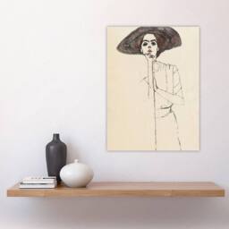 "Artery8 Portrait of a Woman with Hat Vintage Wall Art Print Egon Schiele in Beige - Size: W12"" x H16""" - thumbnail 4