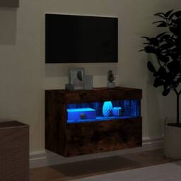 Berkfield Home TV Wall Cabinet with LED Lights Smoked Oak 60x30x40 cm in Brown - Size: 60 x 30 x 40 cm - thumbnail 4