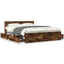 Berkfield Home Durable Bed Frame with Headboard without Mattress Smoked Oak 160x in Brown - thumbnail 4