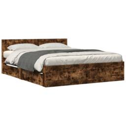 Berkfield Home Durable Bed Frame with Headboard without Mattress Smoked Oak 160x in Brown - thumbnail 3