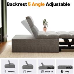 FLAVORA 4in1 Sofa Bed, Sleeper Chair Bed in Grey - Size: 0.6m2 - thumbnail 6