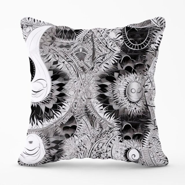 Warren Reed - Designer Abstract Moon & Sun Outdoor Cushion in Grey - Size: 45 cm x 45 cm - image 1