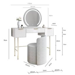 CARME HOME Lara Dressing Table with Elsie LED Mirror- White & Lottie Bouclé Stool - thumbnail 9