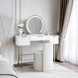 CARME HOME Lara Dressing Table with Elsie LED Mirror- White & Lottie Bouclé Stool - thumbnail 1