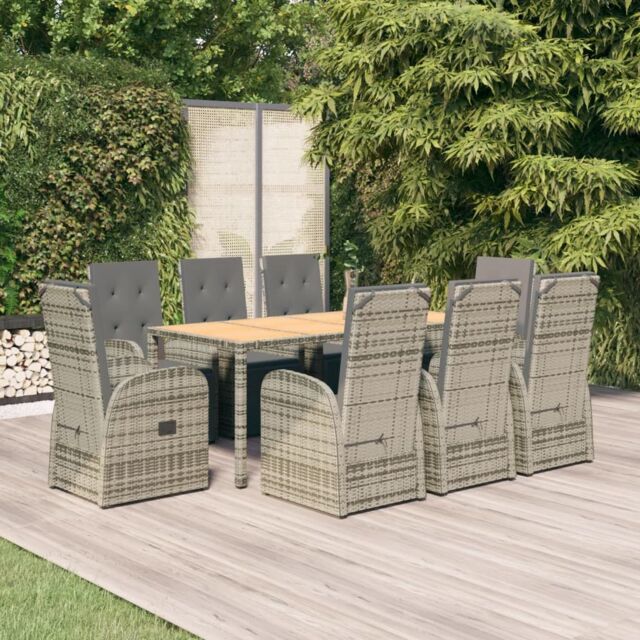 Berkfield Home 9 Piece Garden Dining Set Grey Poly Rattan&Solid Wood Acacia