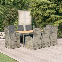 Berkfield Home 9 Piece Garden Dining Set Grey Poly Rattan&Solid Wood Acacia - thumbnail 1