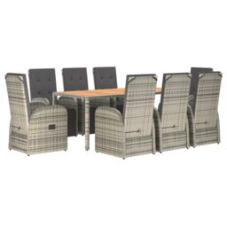 Berkfield Home 9 Piece Garden Dining Set Grey Poly Rattan&Solid Wood Acacia - thumbnail 3