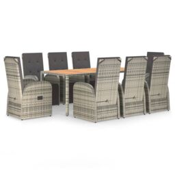 Berkfield Home 9 Piece Garden Dining Set Grey Poly Rattan&Solid Wood Acacia - thumbnail 2