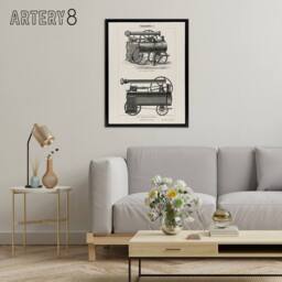 "Artery8 Lokomobilen Locomotive Steam Train Engine Framed Canvas Wall Art in White - Size: W12"" x H16""" - thumbnail 3