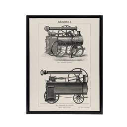 "Artery8 Lokomobilen Locomotive Steam Train Engine Framed Canvas Wall Art in White - Size: W12"" x H16""" - thumbnail 1