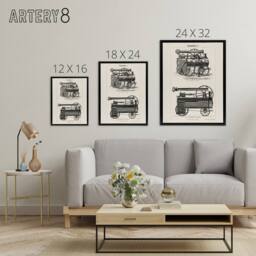 "Artery8 Lokomobilen Locomotive Steam Train Engine Framed Canvas Wall Art in White - Size: W12"" x H16""" - thumbnail 4