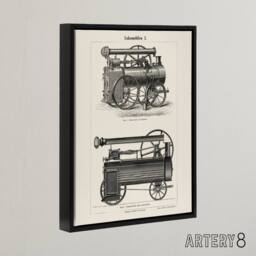 "Artery8 Lokomobilen Locomotive Steam Train Engine Framed Canvas Wall Art in White - Size: W12"" x H16""" - thumbnail 2