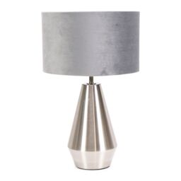 ValueLights Jax Brushed Chrome Dimmable Touch Table Lamp with Velvet Drum Shade in Grey - thumbnail 2