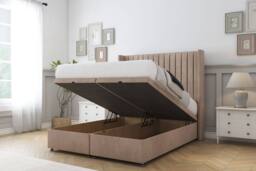 "Sloomy Marlborough Naples Ottoman Bed Base-54"" Wingback Headboard in Light Brown - Size: Super King" - thumbnail 2
