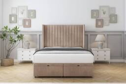 "Sloomy Marlborough Naples Ottoman Bed Base-54"" Wingback Headboard in Light Brown - Size: Super King" - thumbnail 1