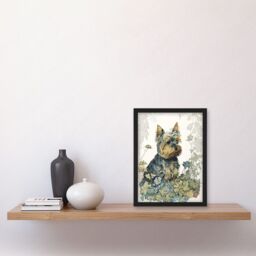 Artery8 Yorkshire Terrier Dog in Wildflowers Watercolour Illustration Artwork Framed Wall Art Print A4 in Black - thumbnail 2
