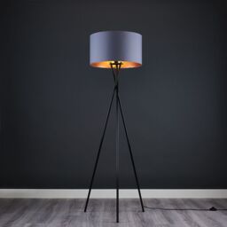 ValueLights Camden Black Metal Tripod Floor Lamp with Grey & Copper Lamp Shade - thumbnail 3