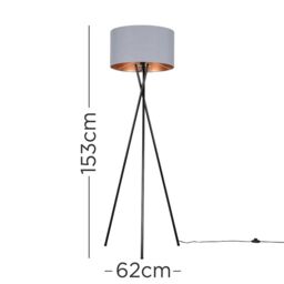 ValueLights Camden Black Metal Tripod Floor Lamp with Grey & Copper Lamp Shade - thumbnail 7