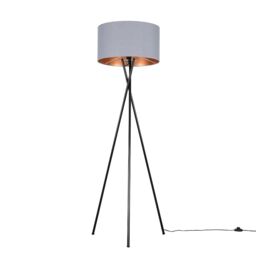 ValueLights Camden Black Metal Tripod Floor Lamp with Grey & Copper Lamp Shade - thumbnail 6