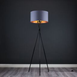 ValueLights Camden Black Metal Tripod Floor Lamp with Grey & Copper Lamp Shade - thumbnail 5