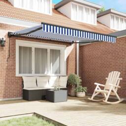 Berkfield Home Retractable Awning Manual Blue & White 300x250 cm - thumbnail 1
