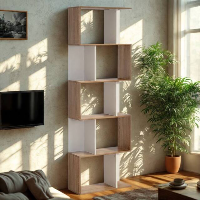 Pirlo Plush 5 Tier Industrial Freestanding Bookcase Shelving Unit Natural in Brown - image 1