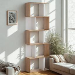 Pirlo Plush 5 Tier Industrial Freestanding Bookcase Shelving Unit Natural in Brown - thumbnail 3
