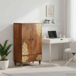 Berkfield Home Highboard 60x33x100 cm Solid Wood Mango in Brown - Size: 60 x 33 x 100 cm - thumbnail 2