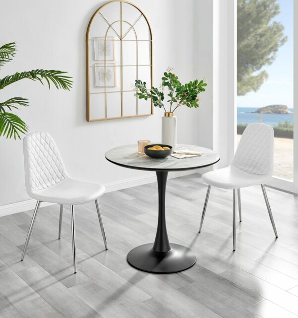 FurnitureboxUK Elina White Marble Effect Scratch Resistant Dining Table & 2 Corona Silver Chairs - image 1